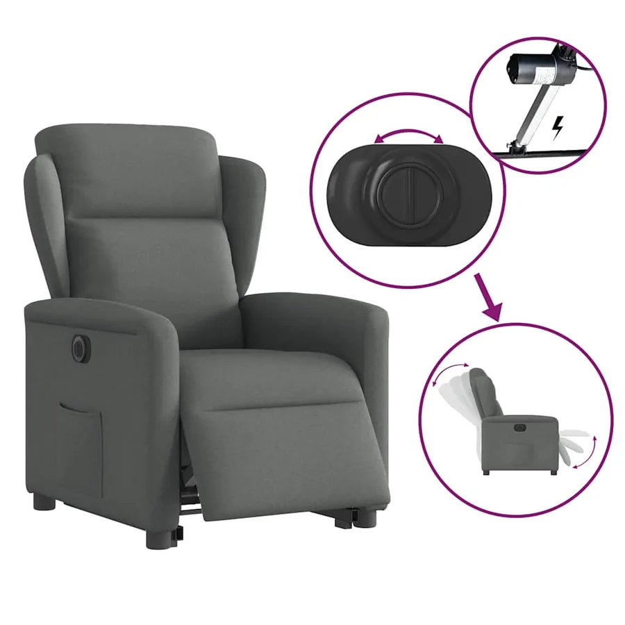 Fauteuil inclinable électrique gris foncé tissu - 9