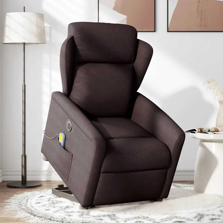 Fauteuil inclinable de massage électrique Marron foncé Tissu - 2