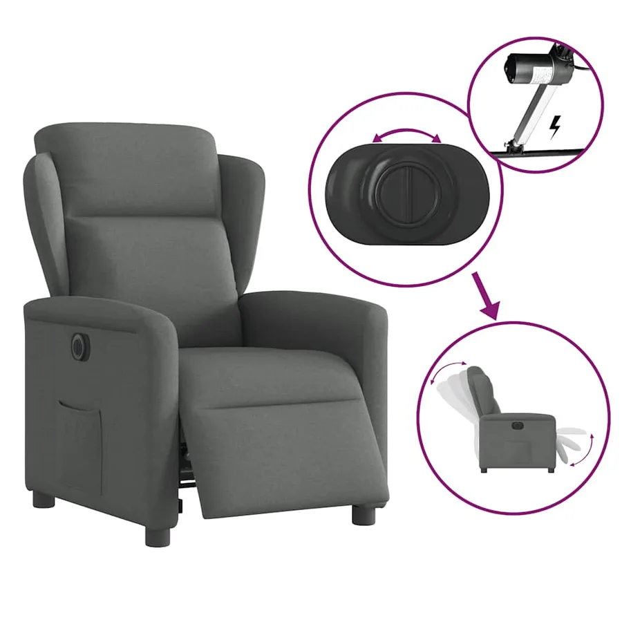 Fauteuil inclinable électrique Gris foncé Tissu - 8