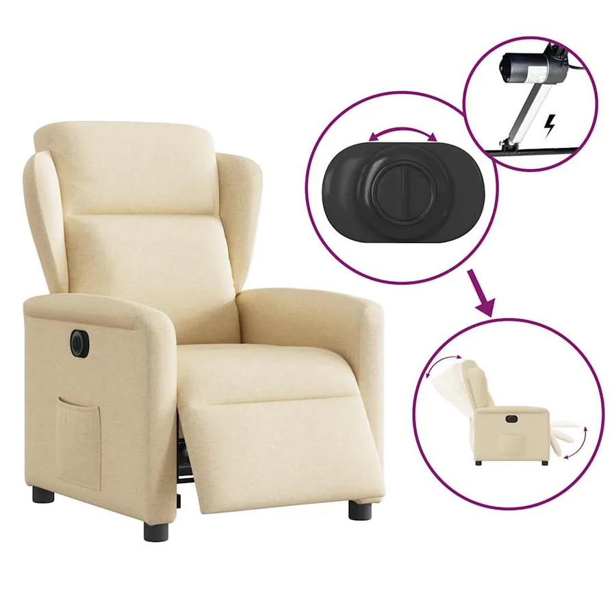 Fauteuil inclinable électrique Crème Tissu - 8