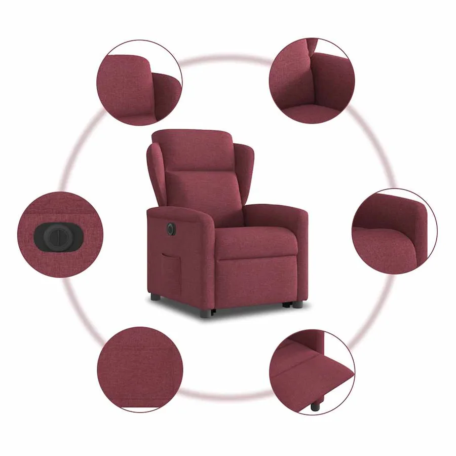Fauteuil inclinable électrique rouge bordeaux tissu - 11