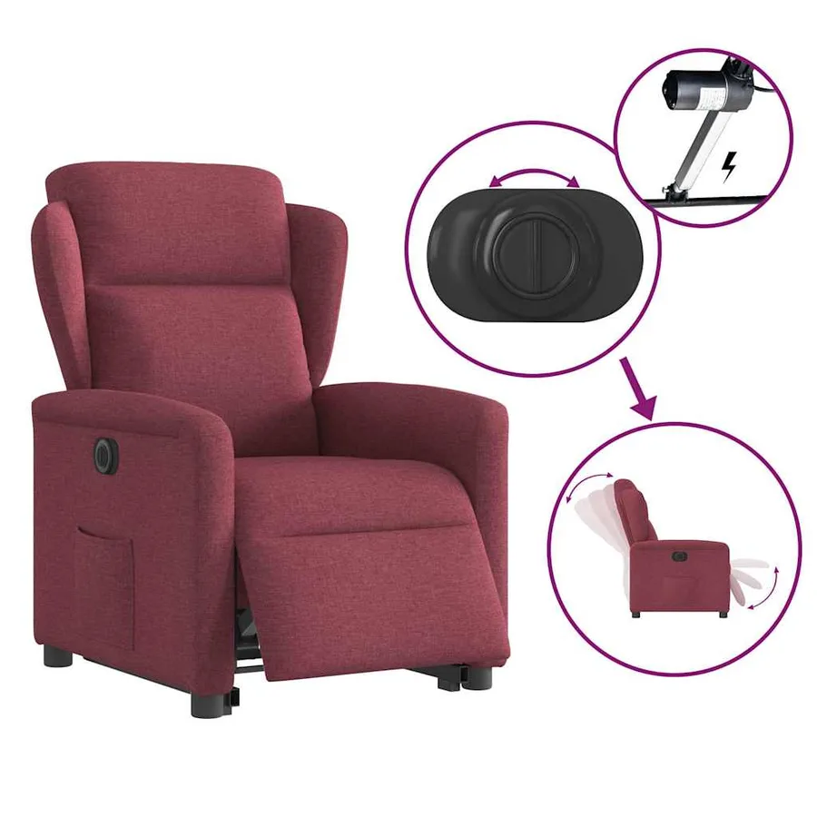 Fauteuil inclinable électrique rouge bordeaux tissu - 9