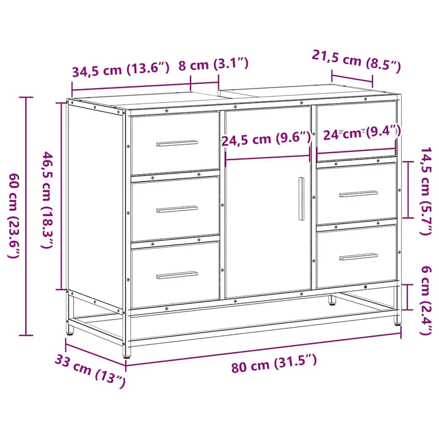 Armoire lavabo de salle de bain chêne fumé bois d'ingénierie - 12