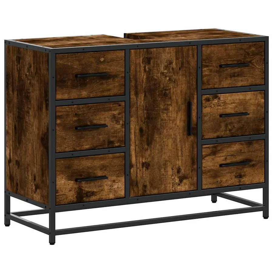 Armoire lavabo de salle de bain chêne fumé bois d'ingénierie - 2