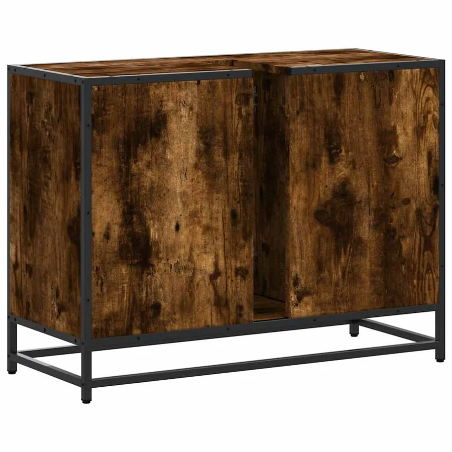 Armoire lavabo de salle de bain chêne fumé bois d'ingénierie - 7