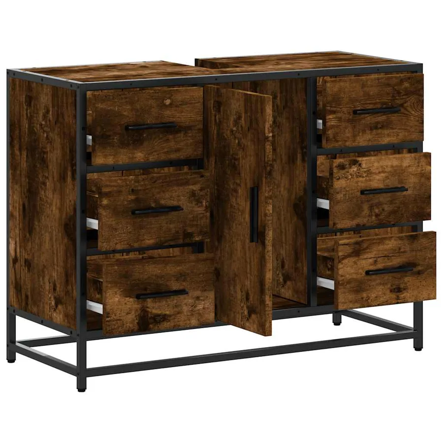 Armoire lavabo de salle de bain chêne fumé bois d'ingénierie - 8