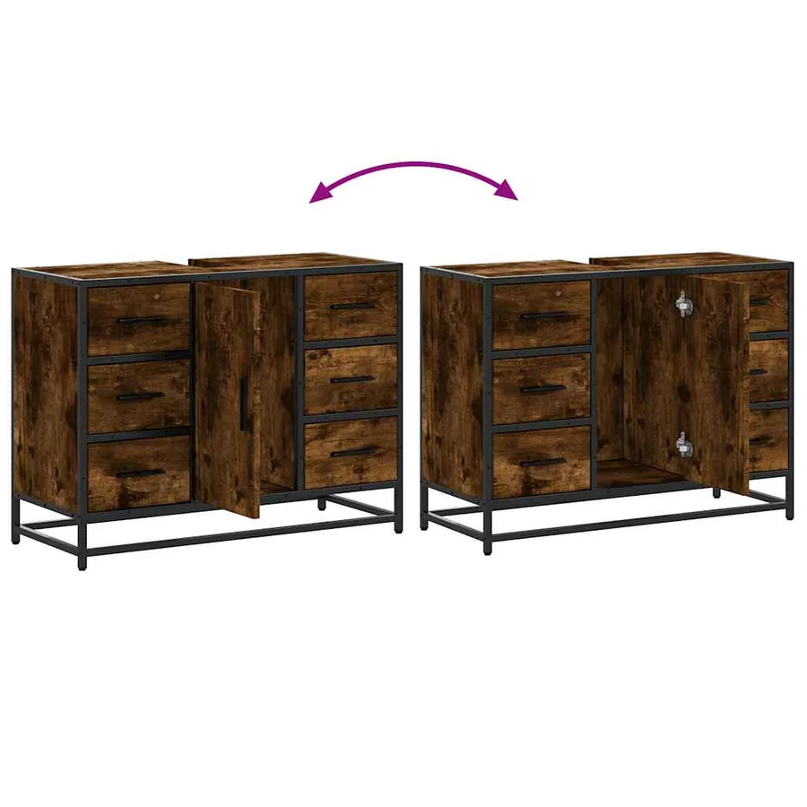 Armoire lavabo de salle de bain chêne fumé bois d'ingénierie - 9