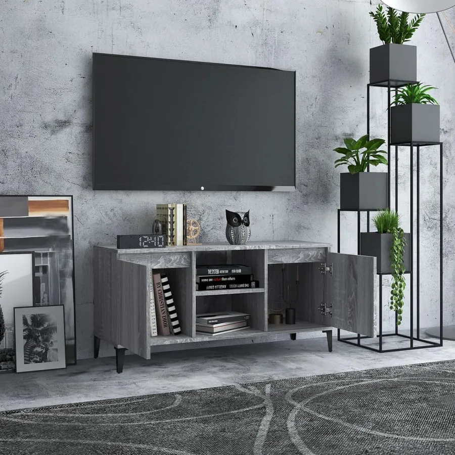 Meuble TV avec pieds en métal Sonoma gris 103,5x35x50 cm - 3