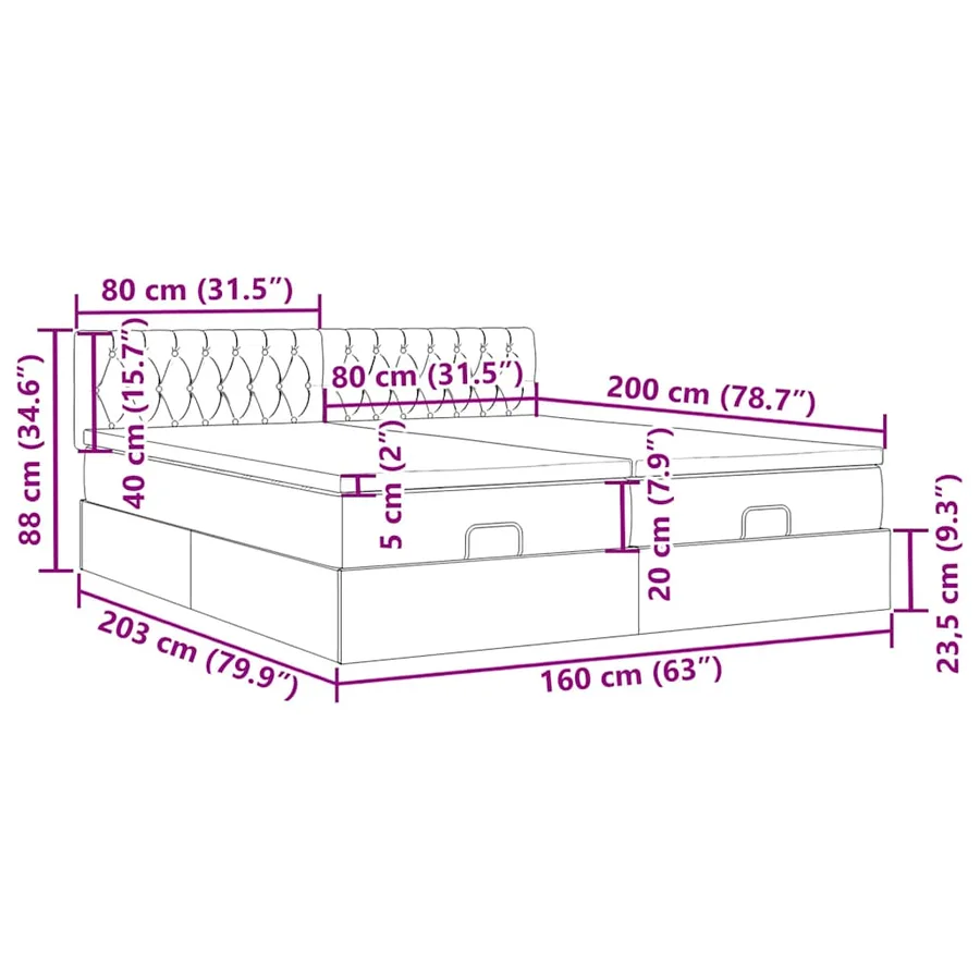 Cadre de lit ottoman avec matelas bleu foncé 160x200 cm velours - 18