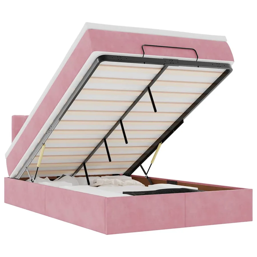 Lit ottoman avec matelas rose 120x190 cm velours - 2