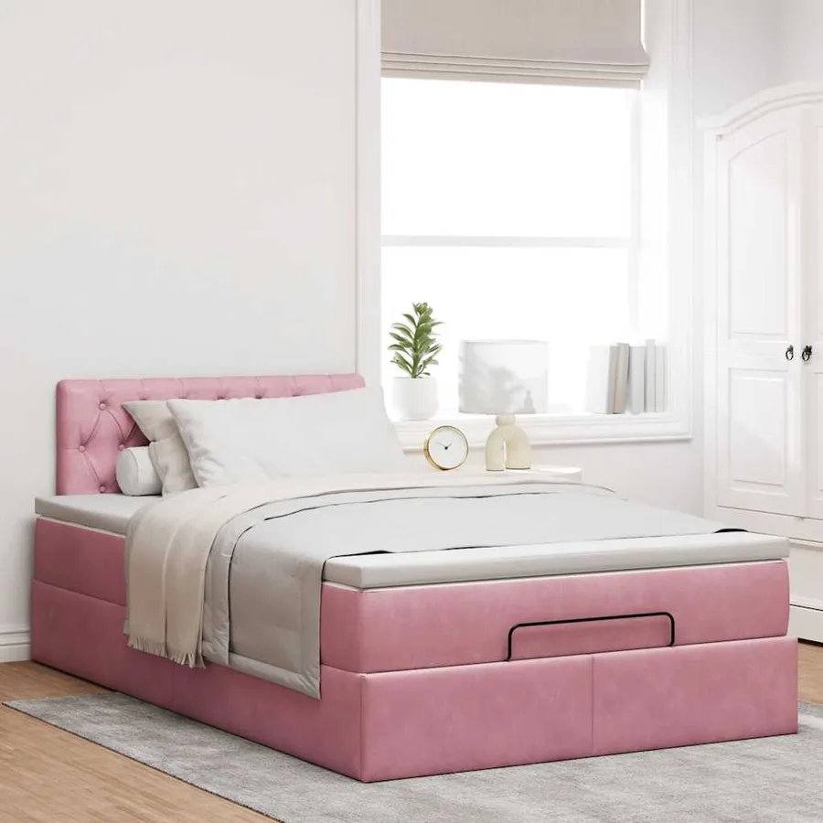 Lit ottoman avec matelas rose 120x190 cm velours - 3