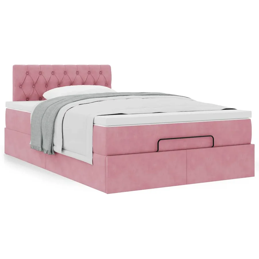 Lit ottoman avec matelas rose 120x190 cm velours - 4