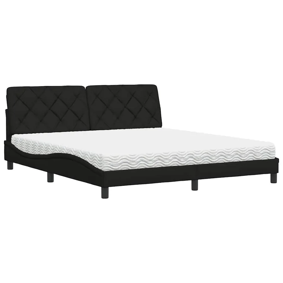 Lit avec matelas noir 180x200 cm tissu - 2