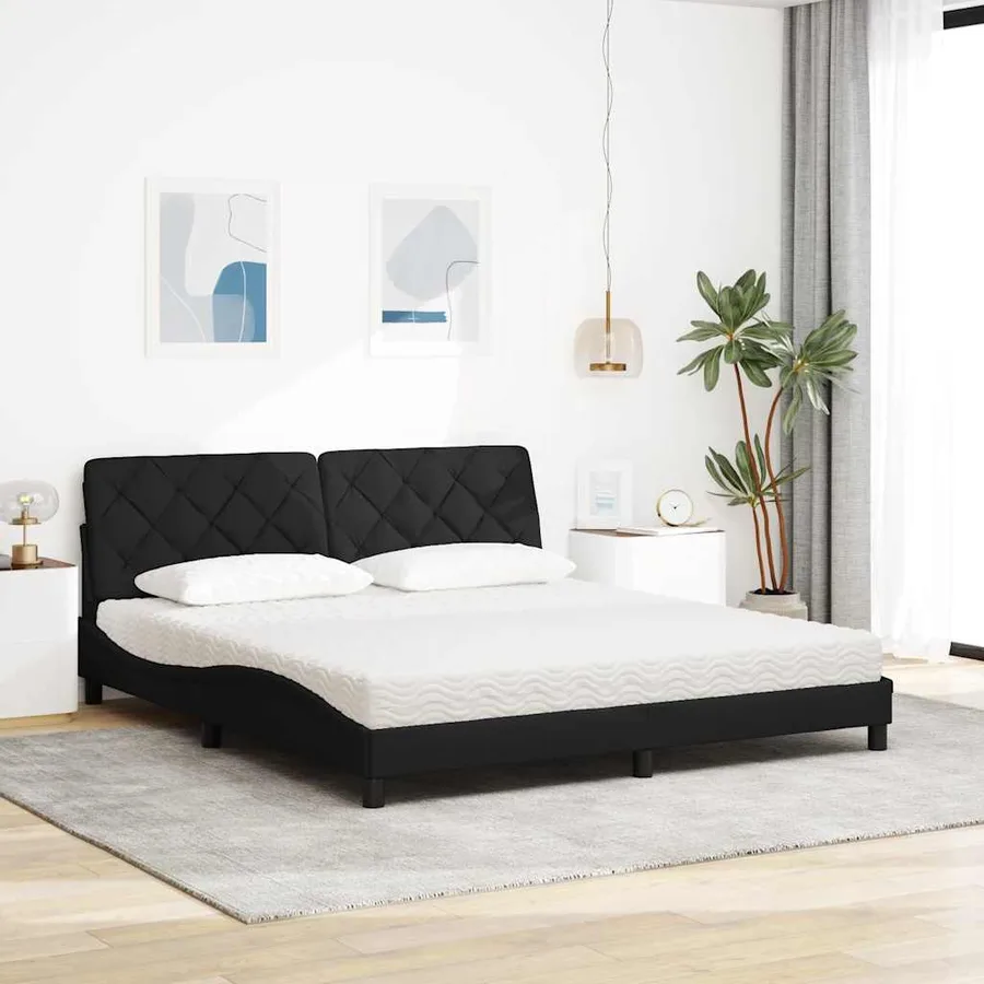 Lit avec matelas noir 180x200 cm tissu - 3