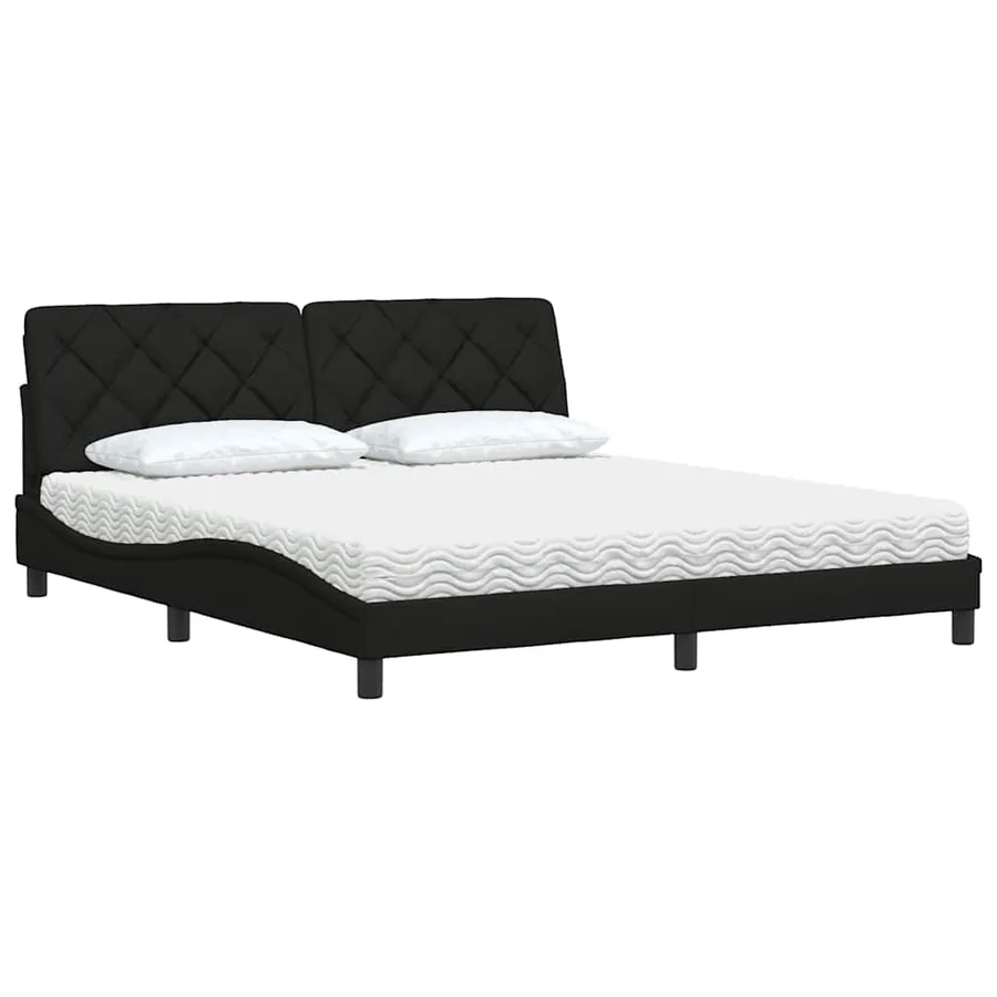 Lit avec matelas noir 180x200 cm tissu - 4