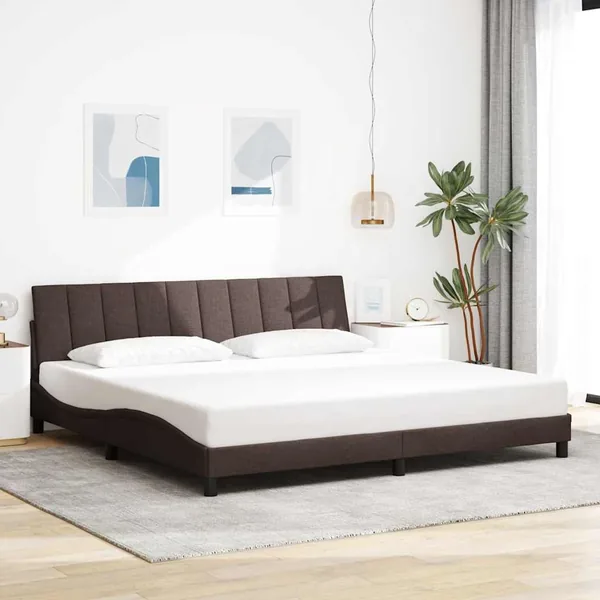 Cadre de lit sans matelas Hanko marron foncé 200x200 cm tissu