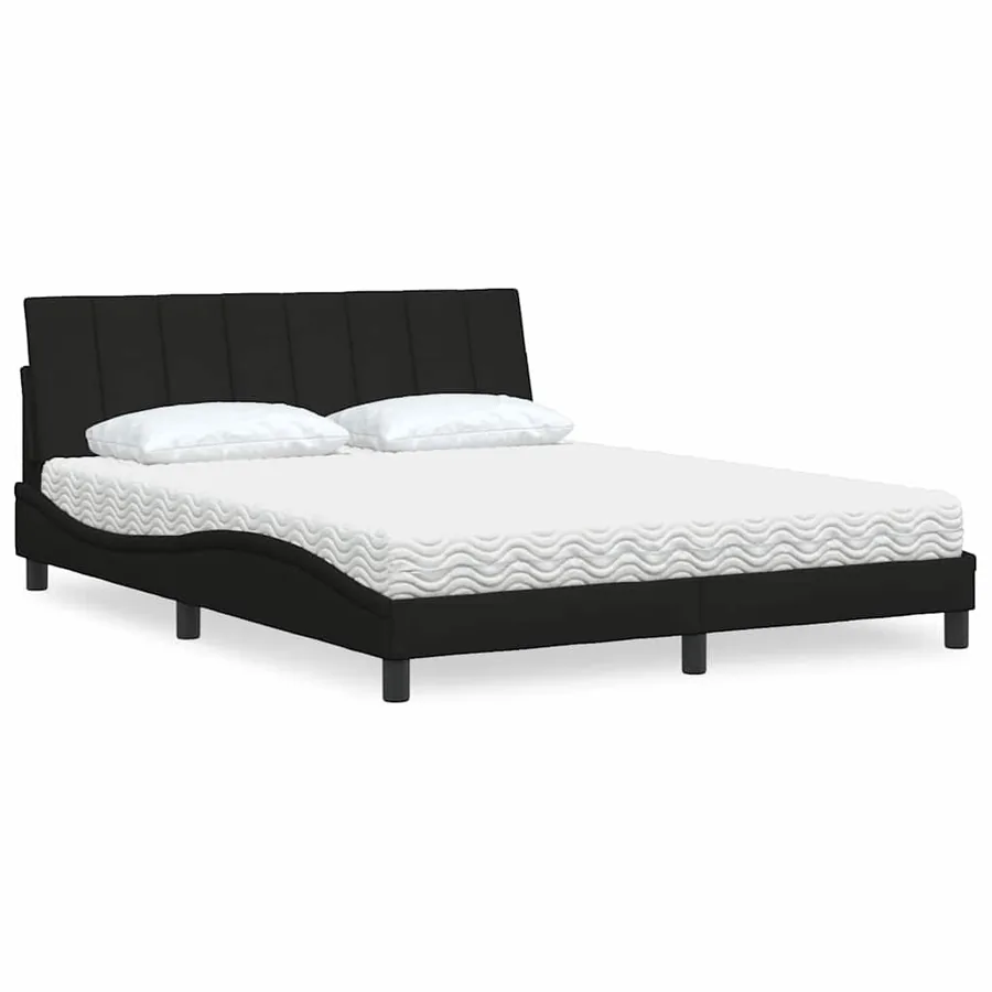 Lit avec matelas Hanko noir 160x200 cm tissu
