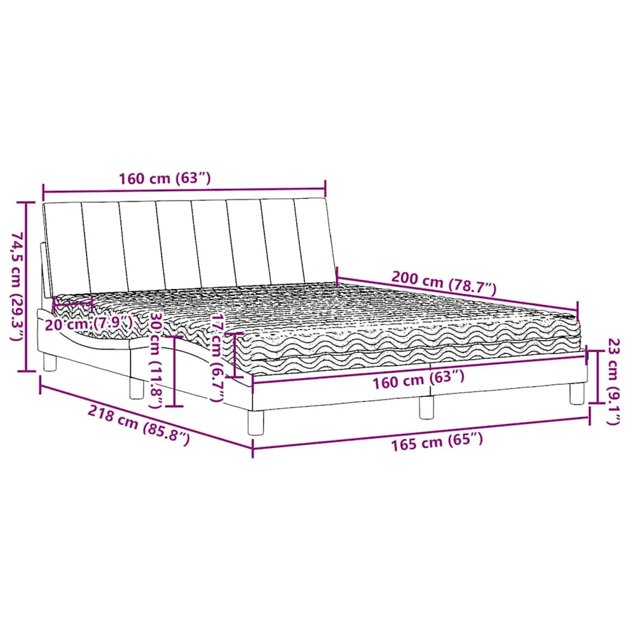 Lit avec matelas Hanko noir 160x200 cm tissu - 14