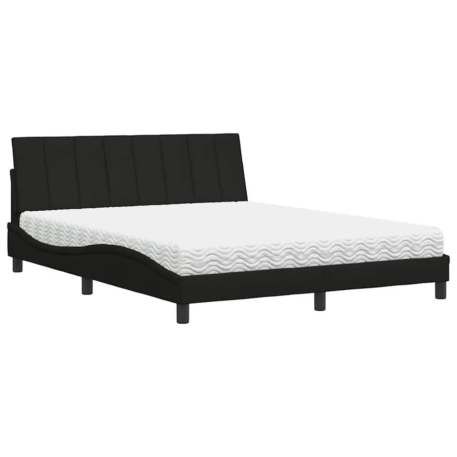 Lit avec matelas Hanko noir 160x200 cm tissu - 2
