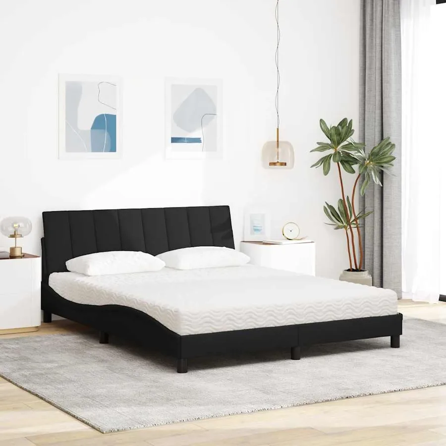 Lit avec matelas Hanko noir 160x200 cm tissu - 3