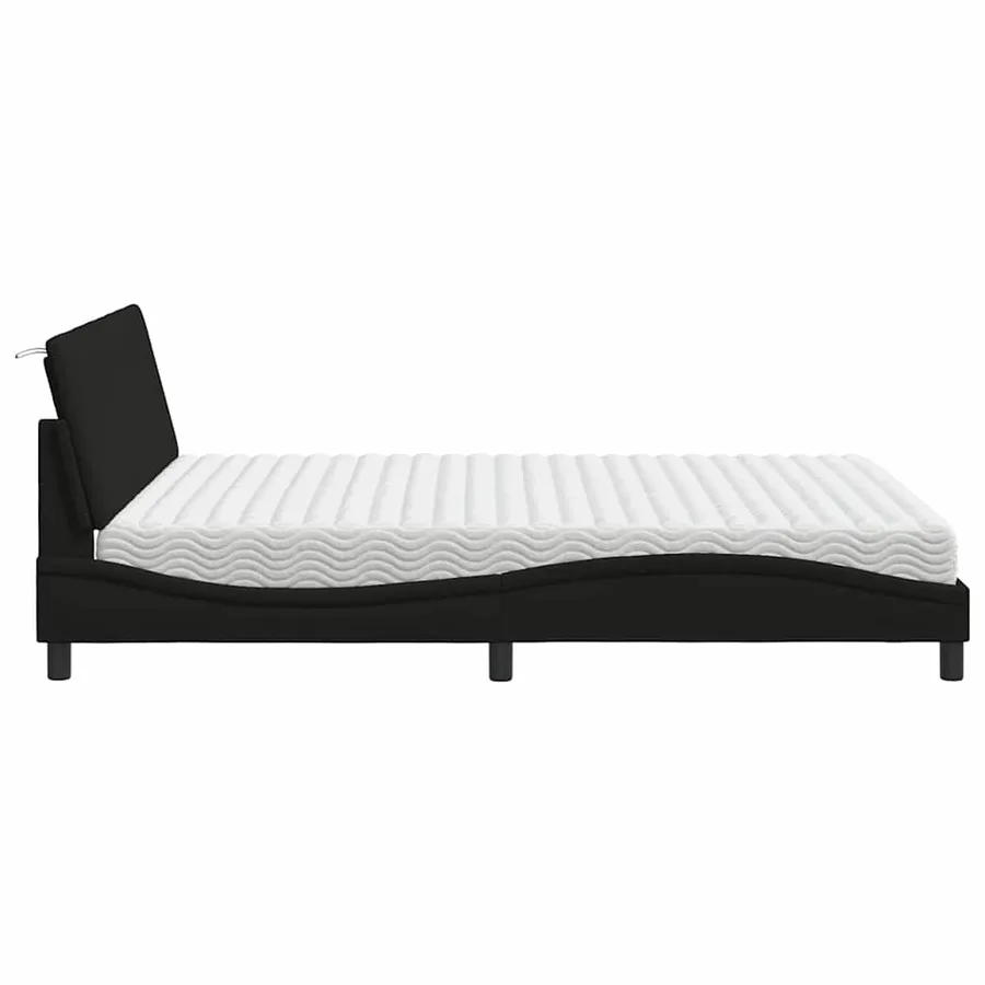 Lit avec matelas Hanko noir 160x200 cm tissu - 6