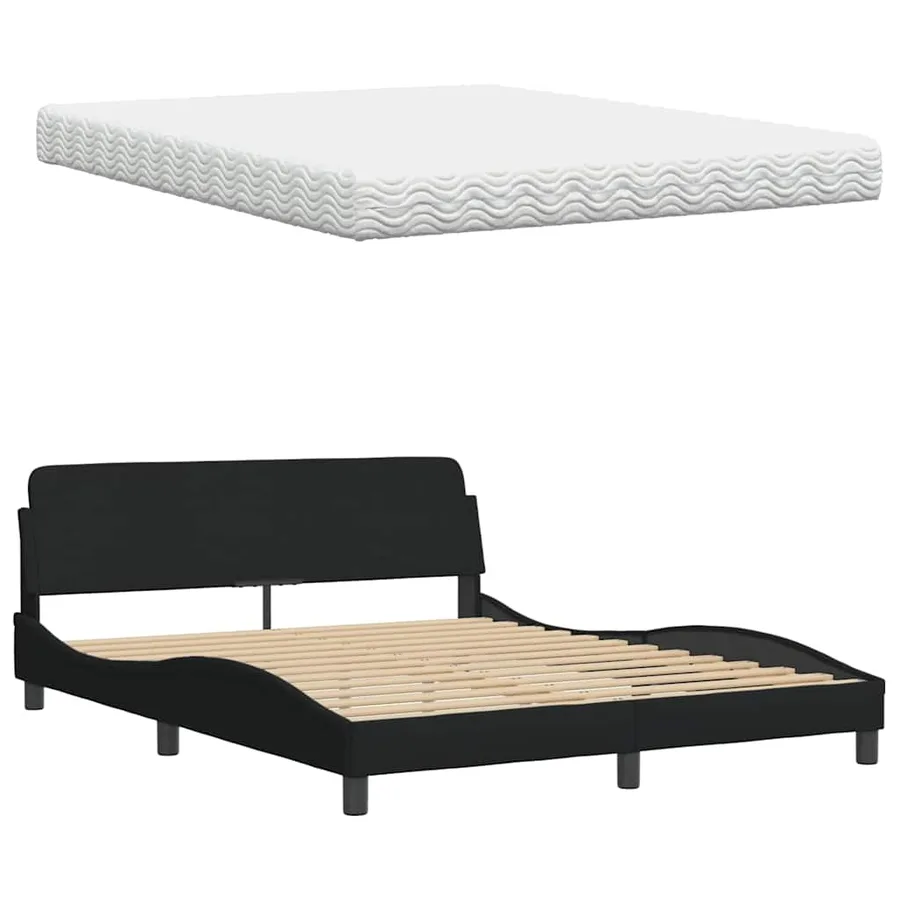 Lit avec matelas Hanko noir 160x200 cm tissu - 8