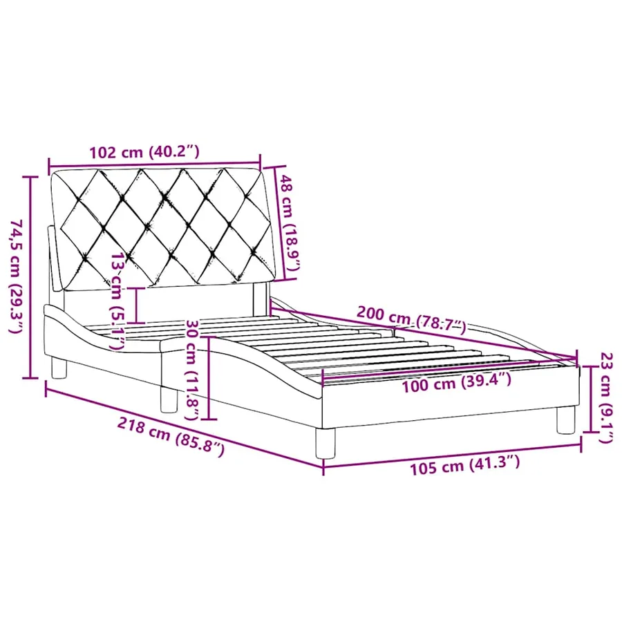 Cadre de lit sans matelas gris clair 100x200 cm tissu - 13