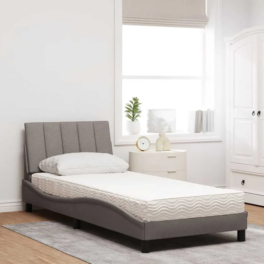 Lit avec matelas Hanko taupe 80x200 cm tissu - 3