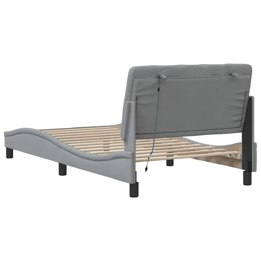 Cadre de lit avec LED sans matelas gris clair 100x200 cm tissu - 10