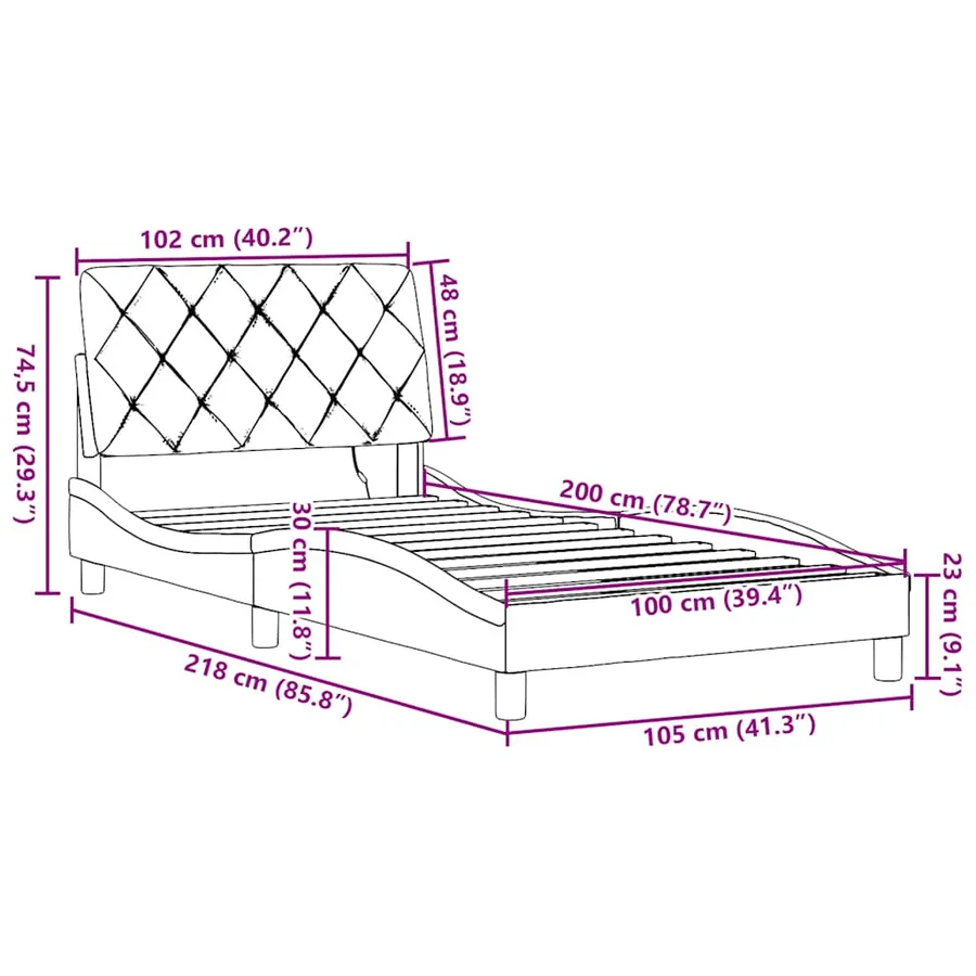 Cadre de lit avec LED sans matelas gris clair 100x200 cm tissu - 16