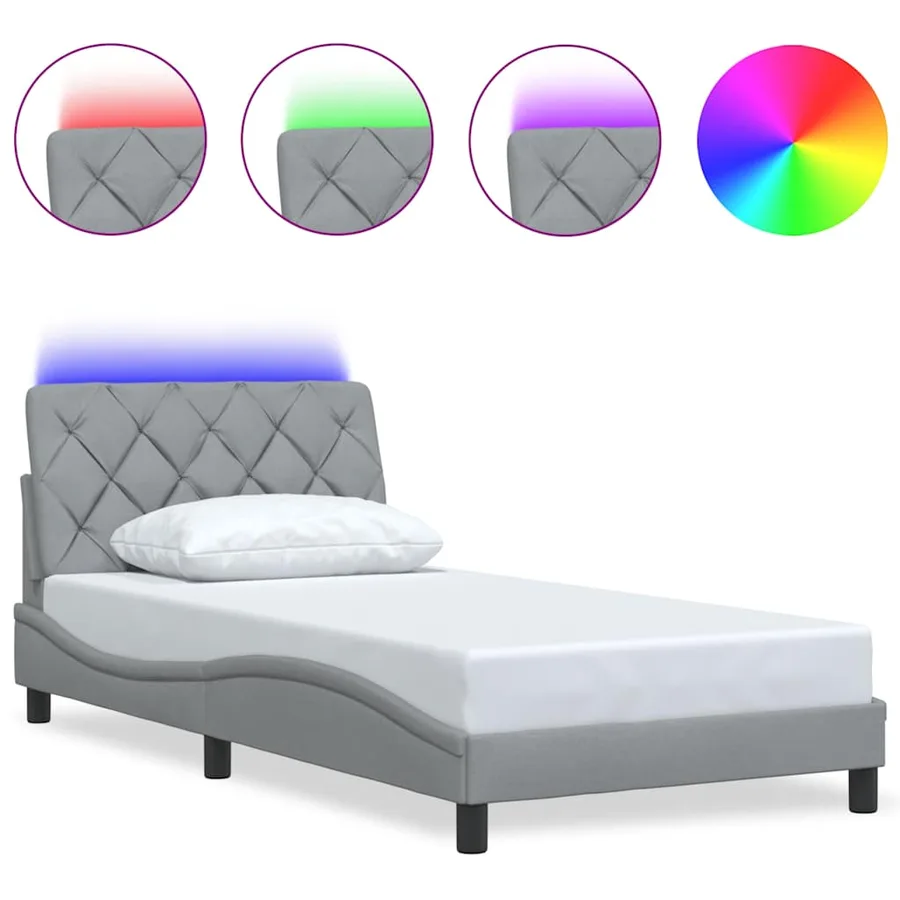 Cadre de lit avec LED sans matelas gris clair 100x200 cm tissu - 2