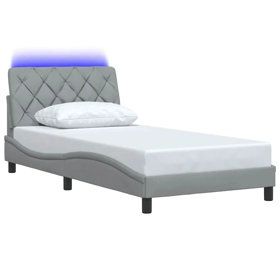 Cadre de lit avec LED sans matelas gris clair 100x200 cm tissu - 3