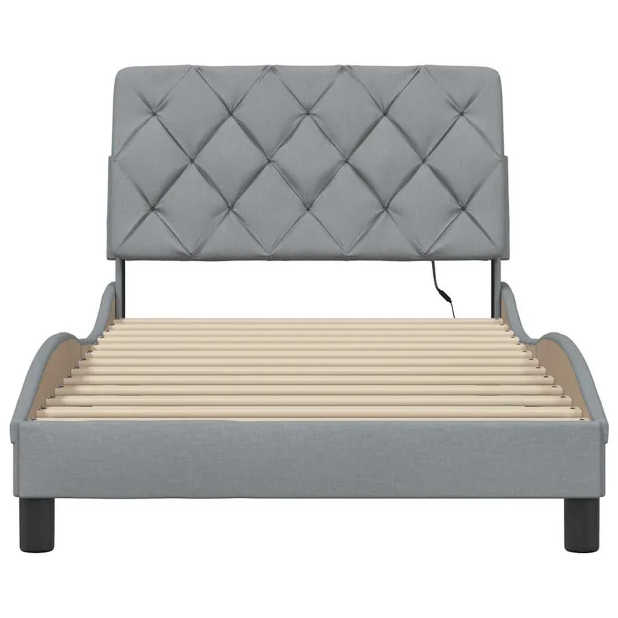 Cadre de lit avec LED sans matelas gris clair 100x200 cm tissu - 5