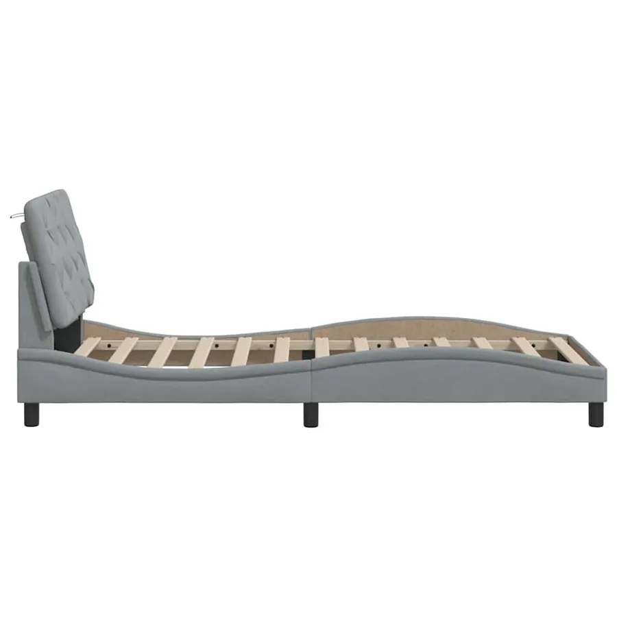 Cadre de lit avec LED sans matelas gris clair 100x200 cm tissu - 8