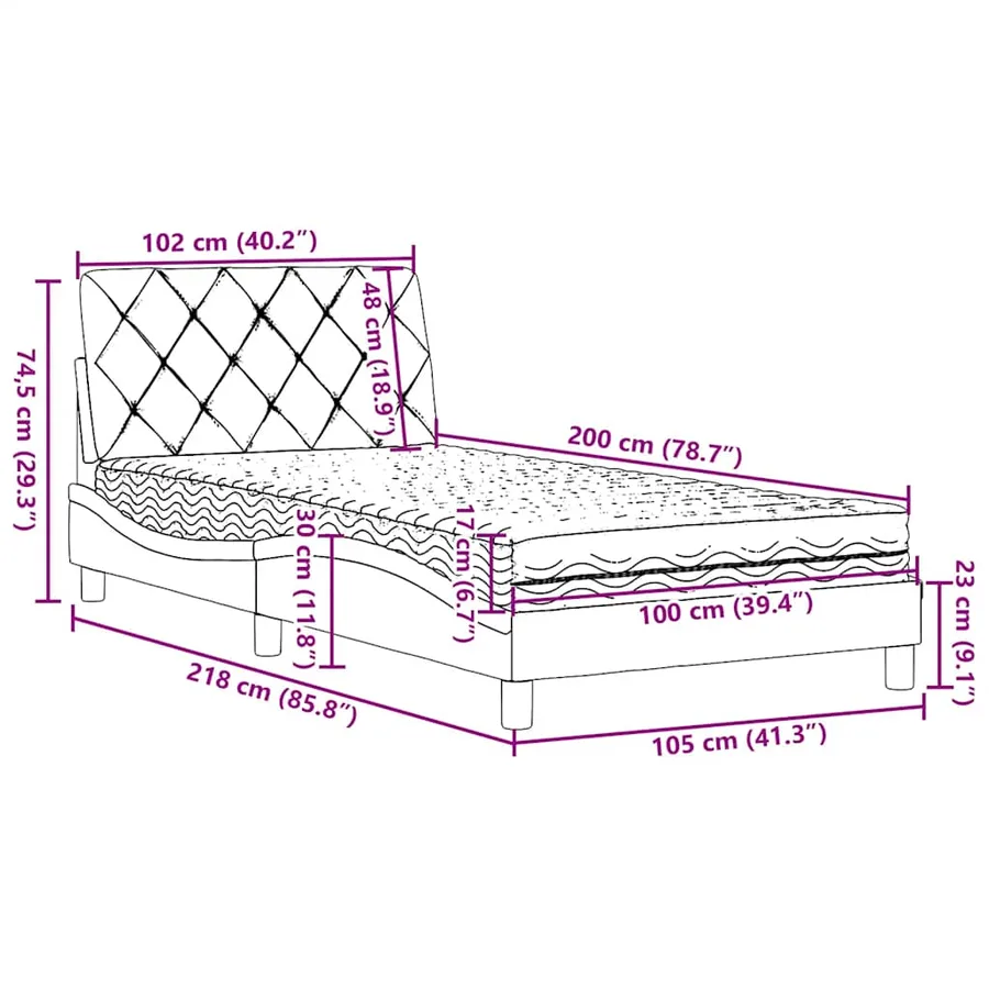 Lit avec matelas gris clair 100x200 cm tissu - 14