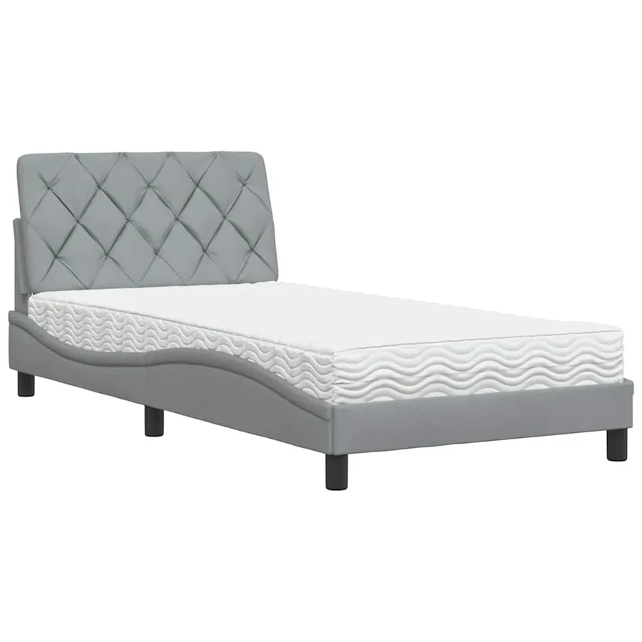 Lit avec matelas gris clair 100x200 cm tissu - 2