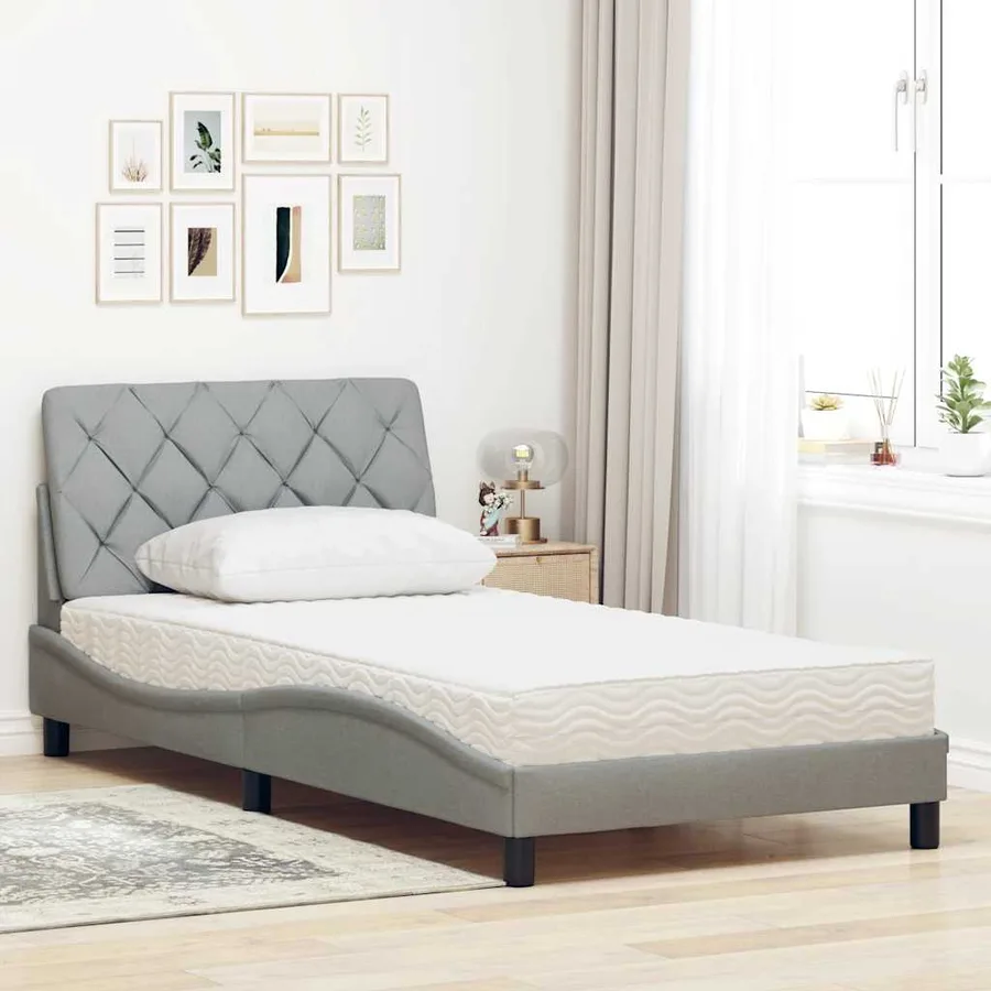 Lit avec matelas gris clair 100x200 cm tissu - 3