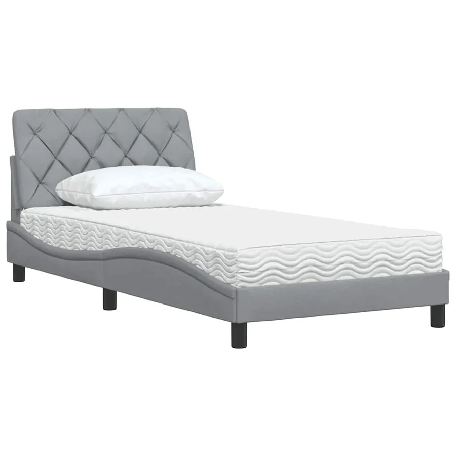 Lit avec matelas gris clair 100x200 cm tissu - 4