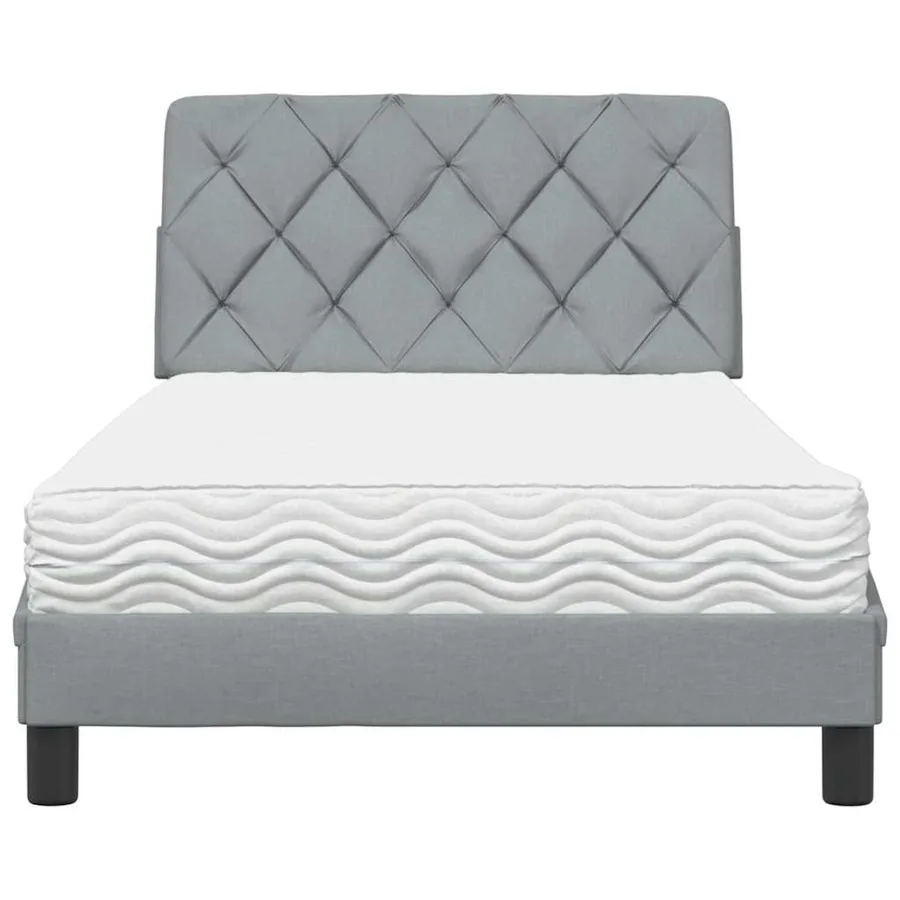 Lit avec matelas gris clair 100x200 cm tissu - 5