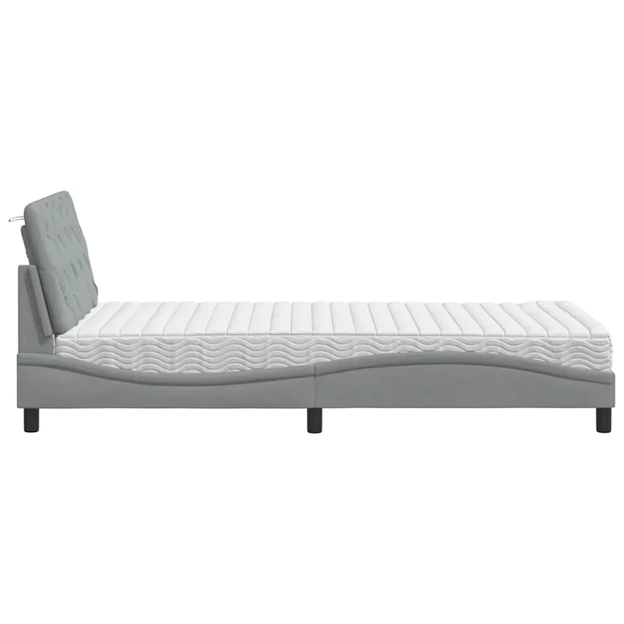 Lit avec matelas gris clair 100x200 cm tissu - 6