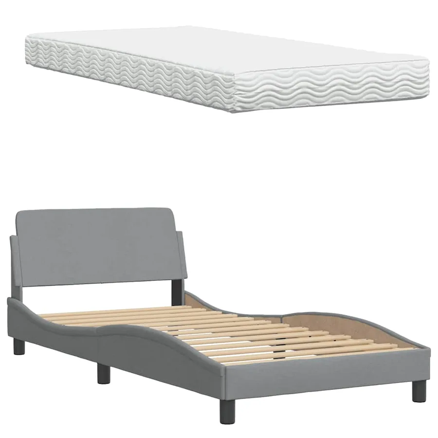 Lit avec matelas gris clair 100x200 cm tissu - 8