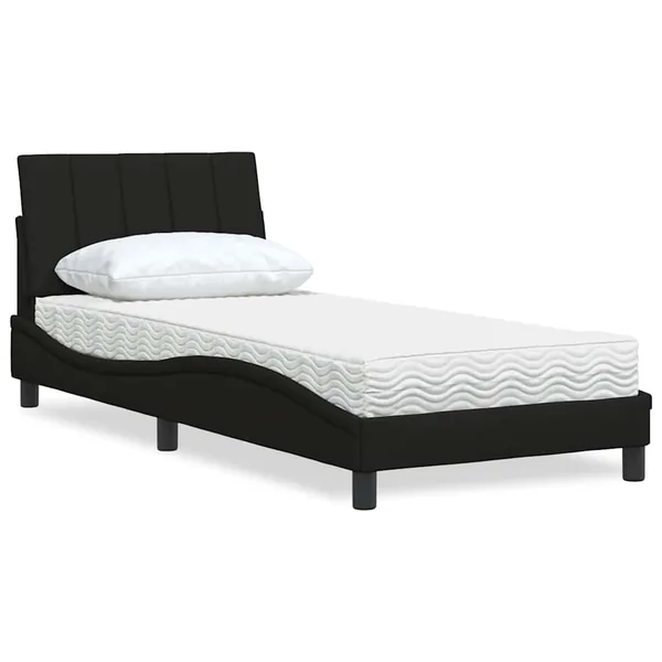 Lit avec matelas Hanko noir 80x200 cm tissu