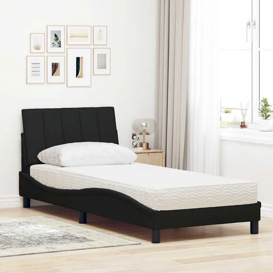 Lit avec matelas Hanko noir 80x200 cm tissu - 3