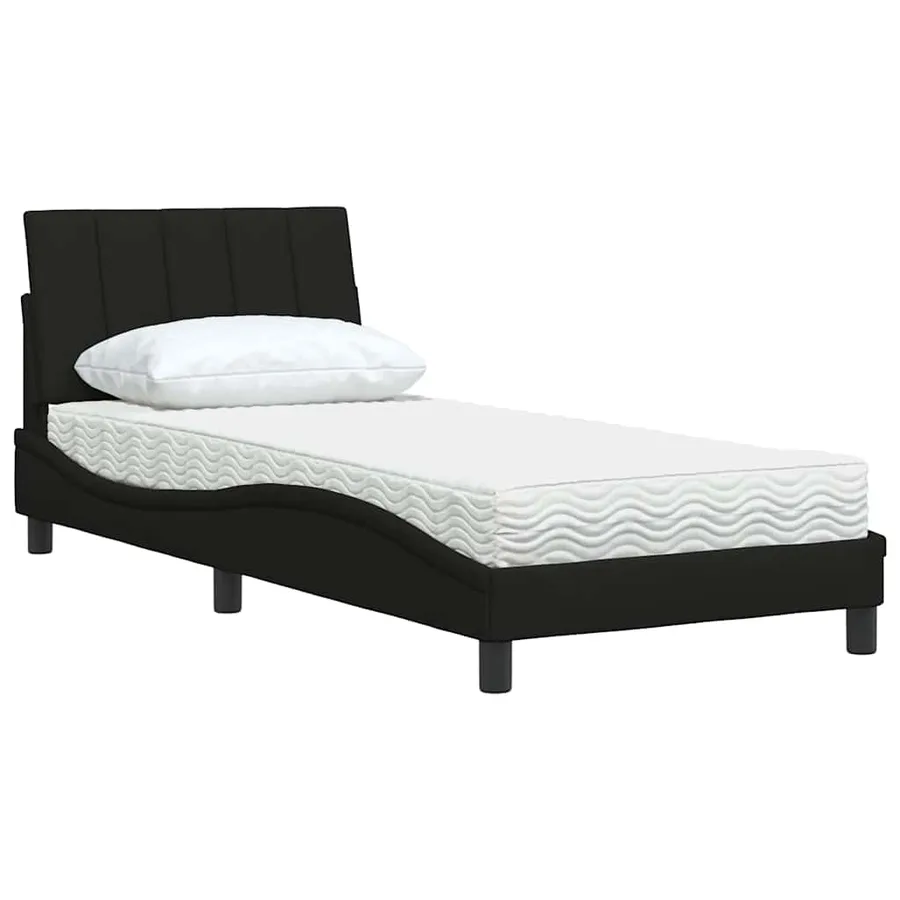 Lit avec matelas Hanko noir 80x200 cm tissu - 4