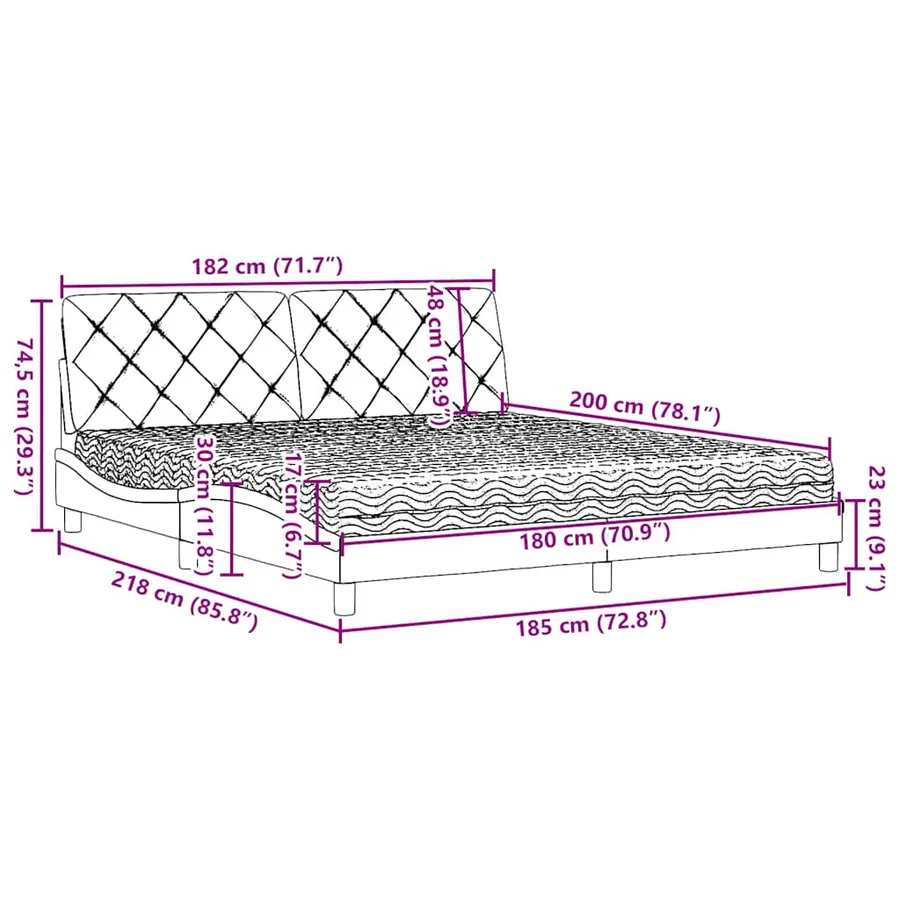 Lit avec matelas gris clair 180x200 cm tissu - 14