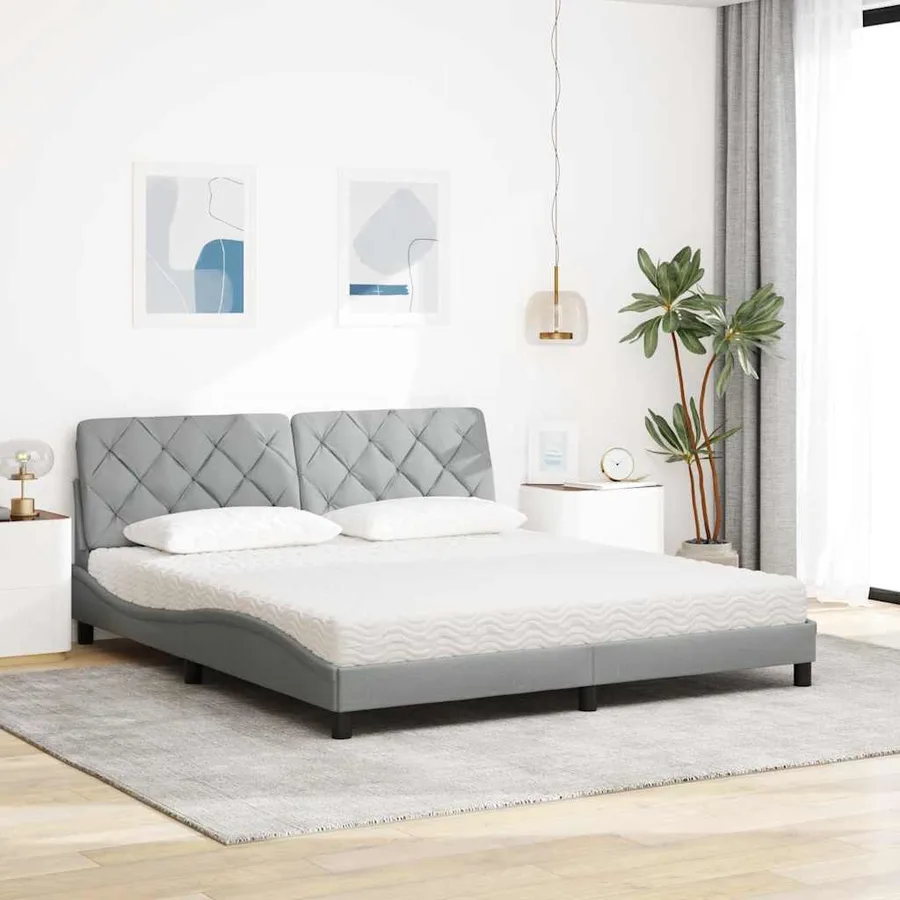 Lit avec matelas gris clair 180x200 cm tissu - 3