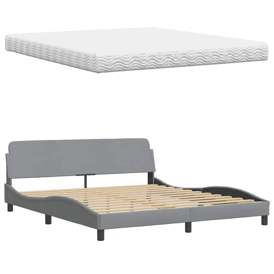 Lit avec matelas gris clair 180x200 cm tissu - 8
