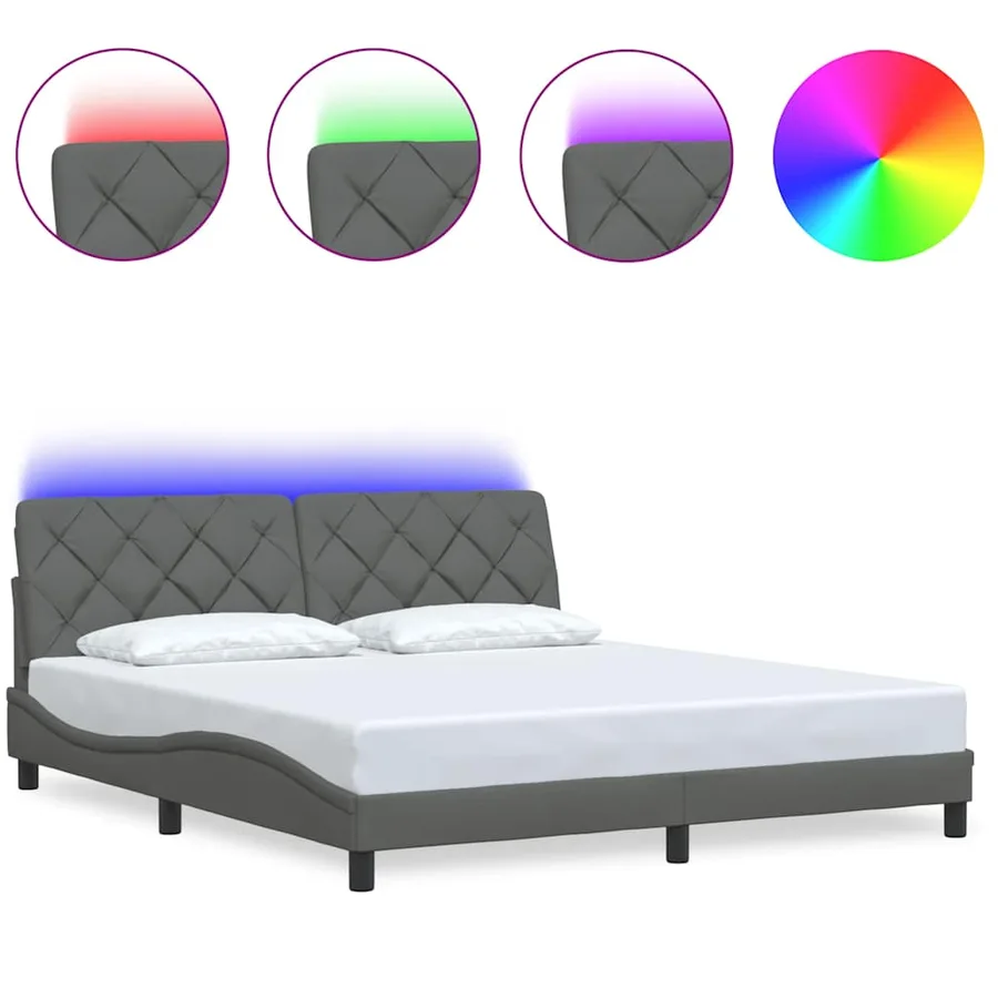 Cadre de lit avec LED sans matelas gris foncé 180x200 cm tissu - 2