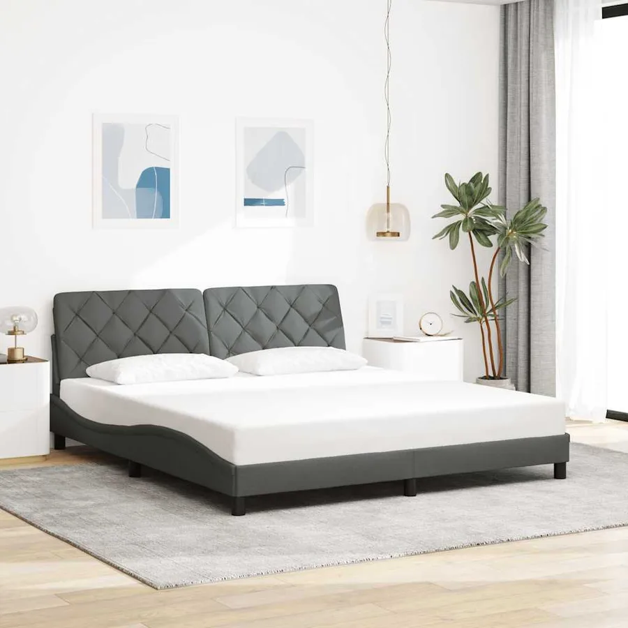 Cadre de lit avec LED sans matelas gris foncé 180x200 cm tissu - 4