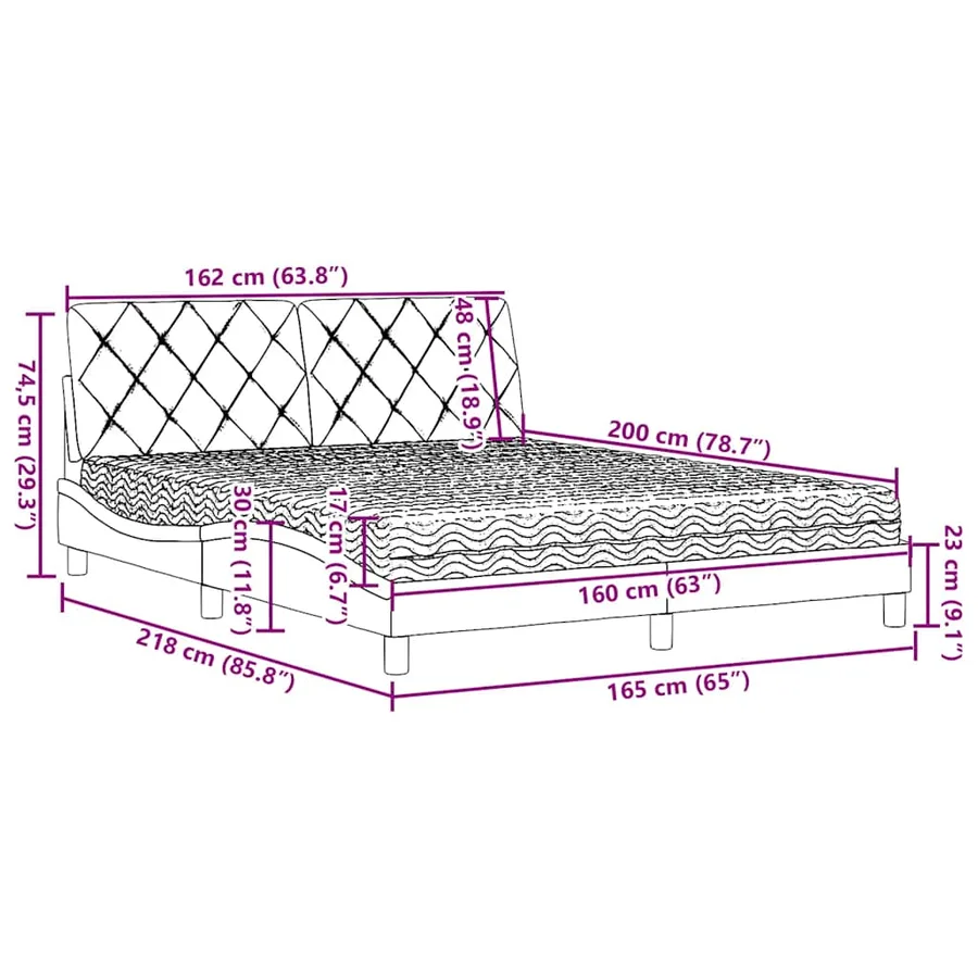Lit avec matelas gris clair 160x200 cm tissu - 14